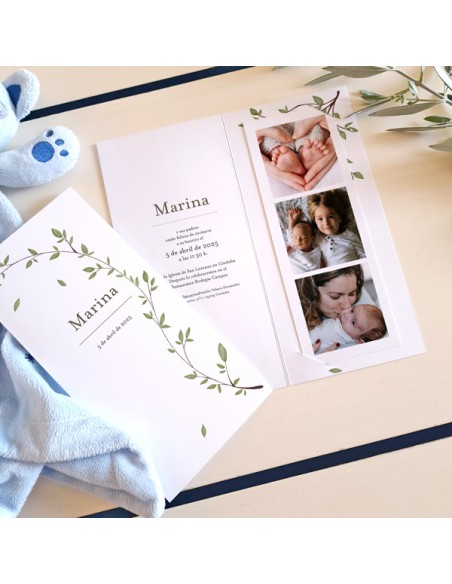 Invitación diptico photocall bautizo Alma