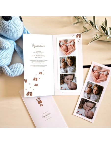Invitación diptico photocall bautizo traje niño