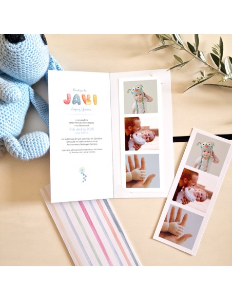 Invitación diptico photocall bautizo Iniciales