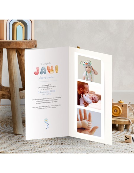 Invitación diptico photocall bautizo Iniciales