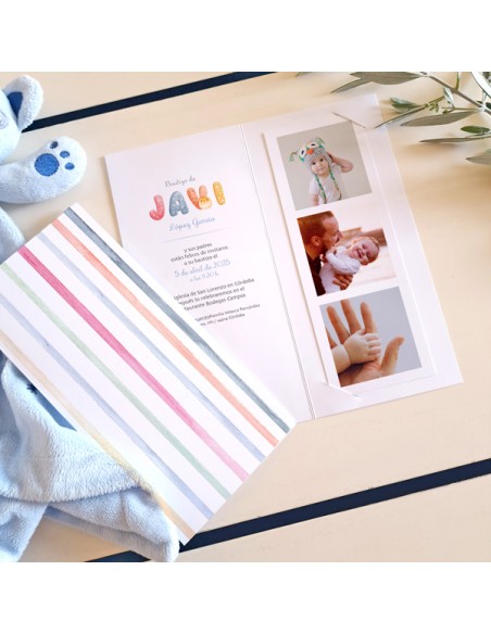 Invitación diptico photocall bautizo Iniciales