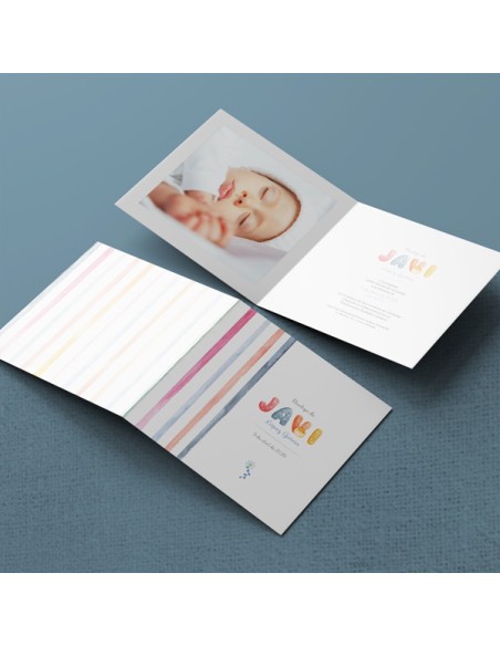 Invitación bautizo díptico cuadrado Iniciales