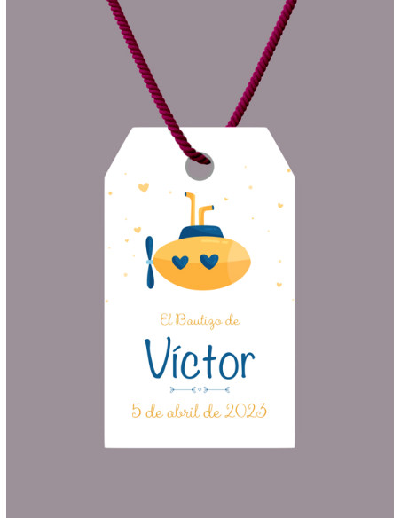 Etiquetas bautizo regalo Submarino Amarillo