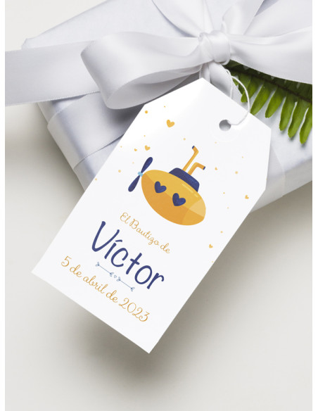 Etiquetas bautizo regalo Submarino Amarillo