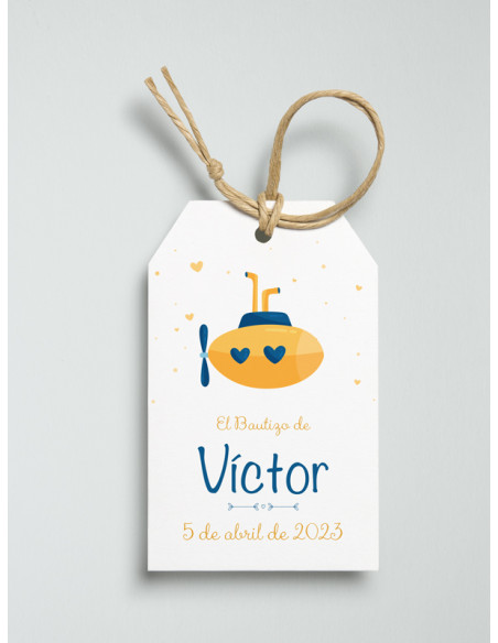 Etiquetas bautizo regalo Submarino Amarillo