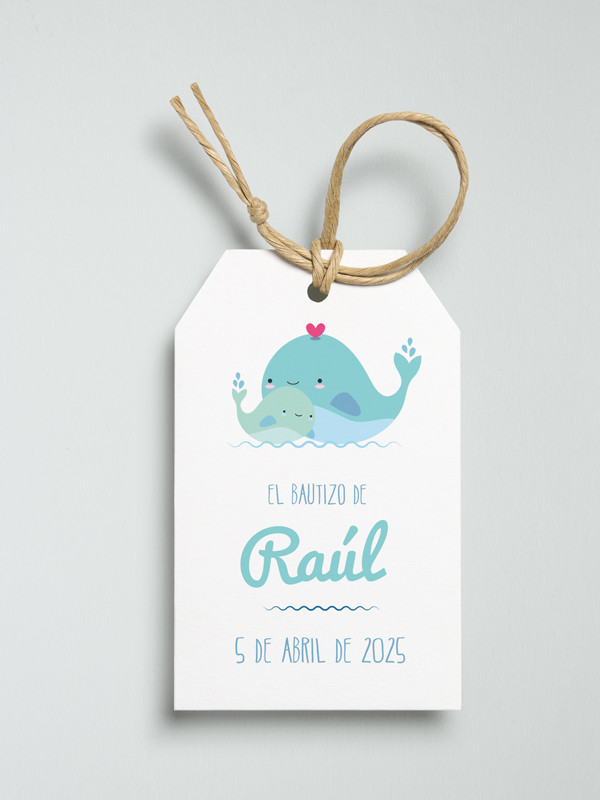 Etiquetas bautizo regalo Ballena Love