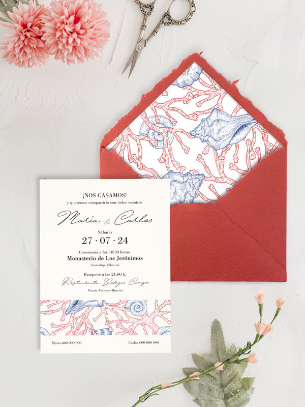 Invitaciones boda con sobres algodón...