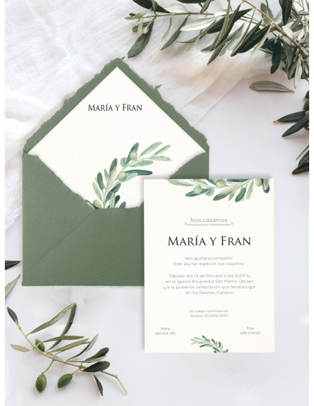 Invitaciones boda con sobres algodón diseño personalizado