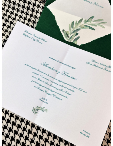 Invitaciones de Boda Dípticos con Sobres de Algodón Olea