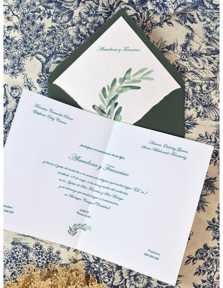 Invitaciones de Boda Dípticos con Sobres de Algodón Olea