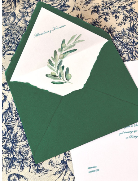 Invitaciones de Boda Dípticos con Sobres de Algodón Olea