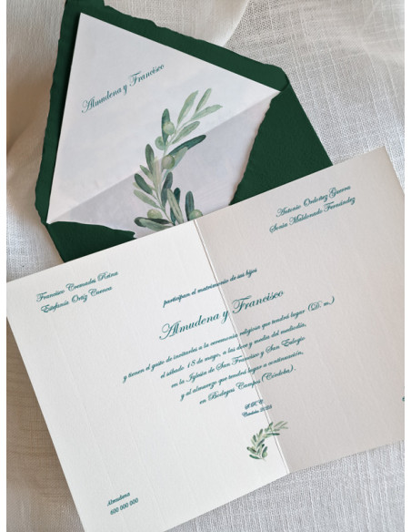 Invitaciones de Boda Dípticos con Sobres de Algodón Olea