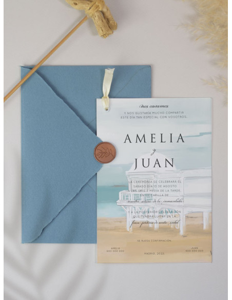 Invitación boda superpuesta transparente acuarelas