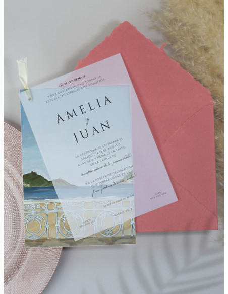 Invitación boda superpuesta transparente acuarelas