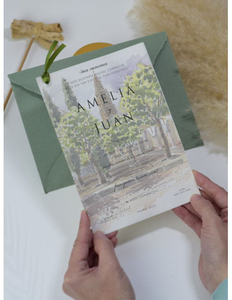 Invitación boda superpuesta transparente acuarelas