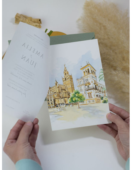Invitación boda superpuesta transparente acuarelas