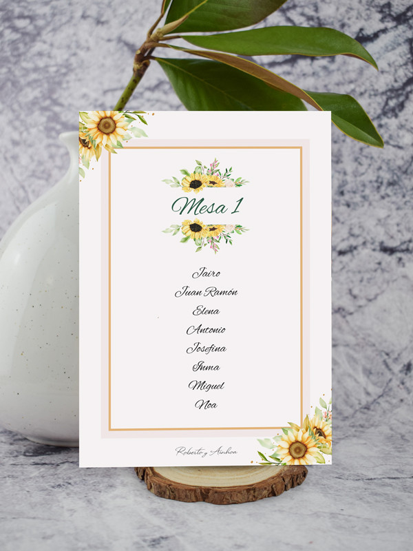 Seating de boda girasoles