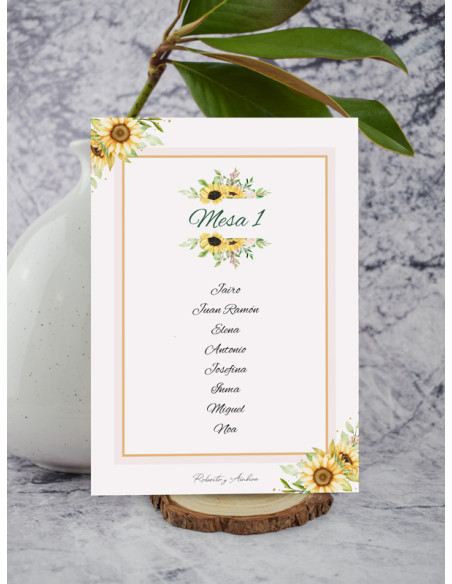 Seating de boda girasoles