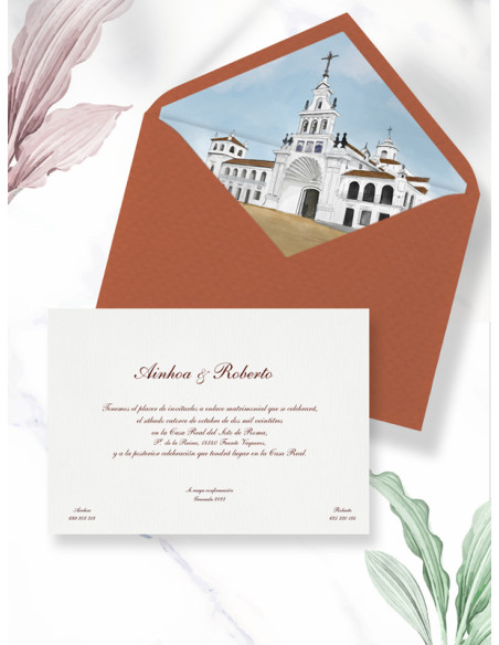 Invitaciones boda acuarela Hdad. del Rocío