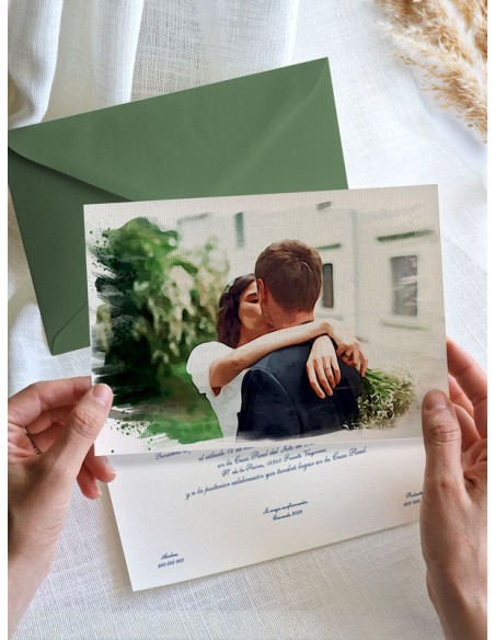 Invitaciones boda acuarela con Foto novios