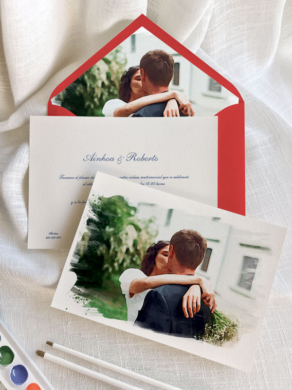 Invitaciones boda acuarela con Foto...