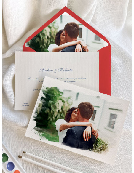 Invitaciones boda acuarela con Foto novios