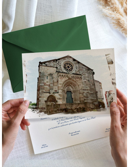 Invitaciones boda acuarela Iglesia de Santiago