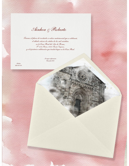 Invitaciones boda acuarela Iglesia de Santiago