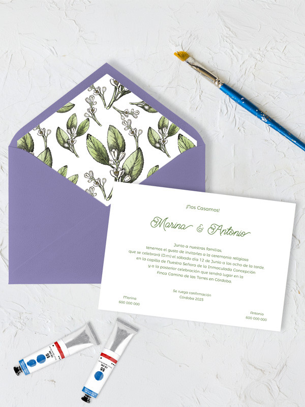 Invitación de boda original flor azahar