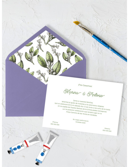 Invitación de boda original flor azahar