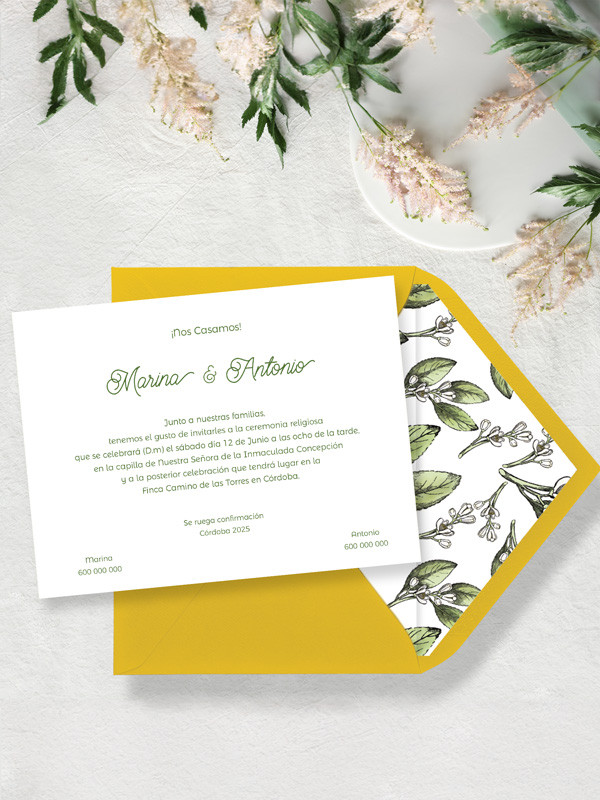 Invitación de boda original azahar