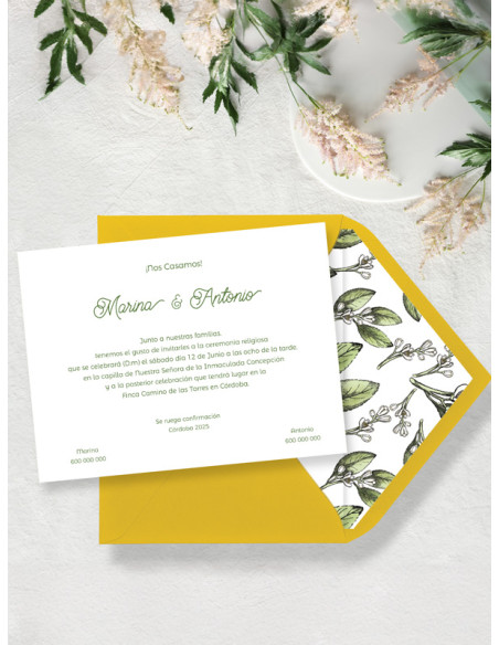 Invitación de boda original azahar