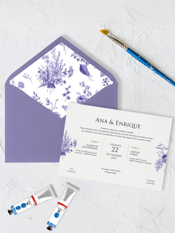 Invitación boda barata bouquet económica