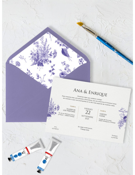 Invitación boda barata bouquet económica