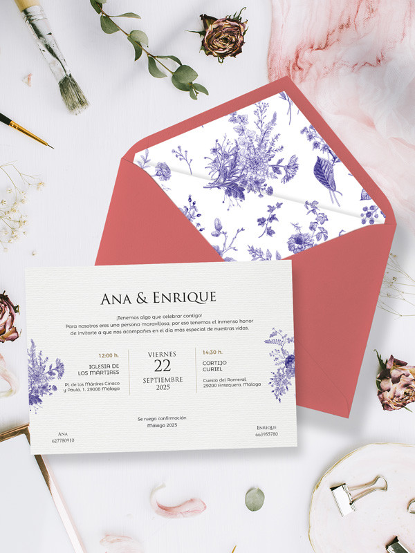 Invitación boda barata bouquet diseño personalizado