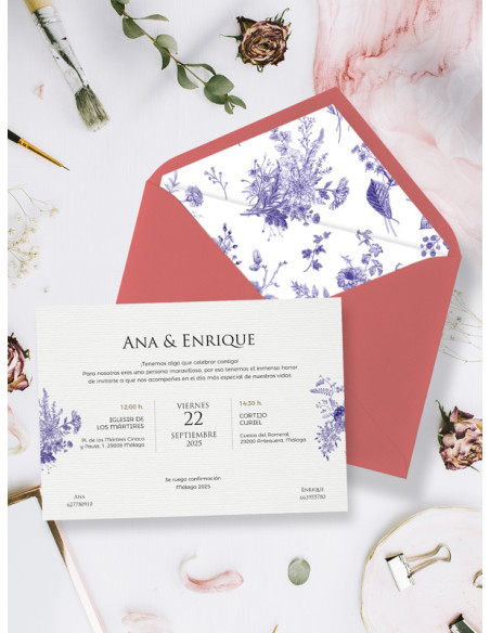 Invitación boda barata bouquet diseño personalizado