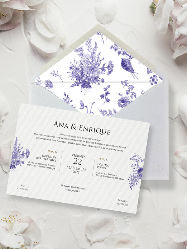 Invitación boda barata bouquet exclusiva