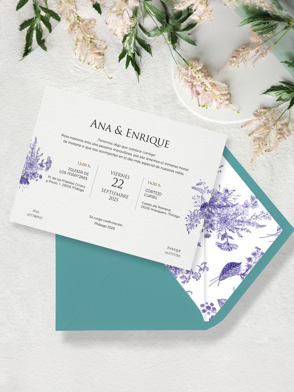 Invitación boda barata bouquet