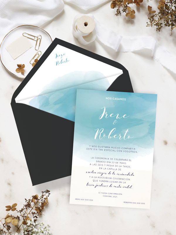 Invitación de boda acuarela aguada barata