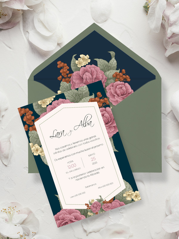 invitaciones de boda con flores personalizadas bonitas