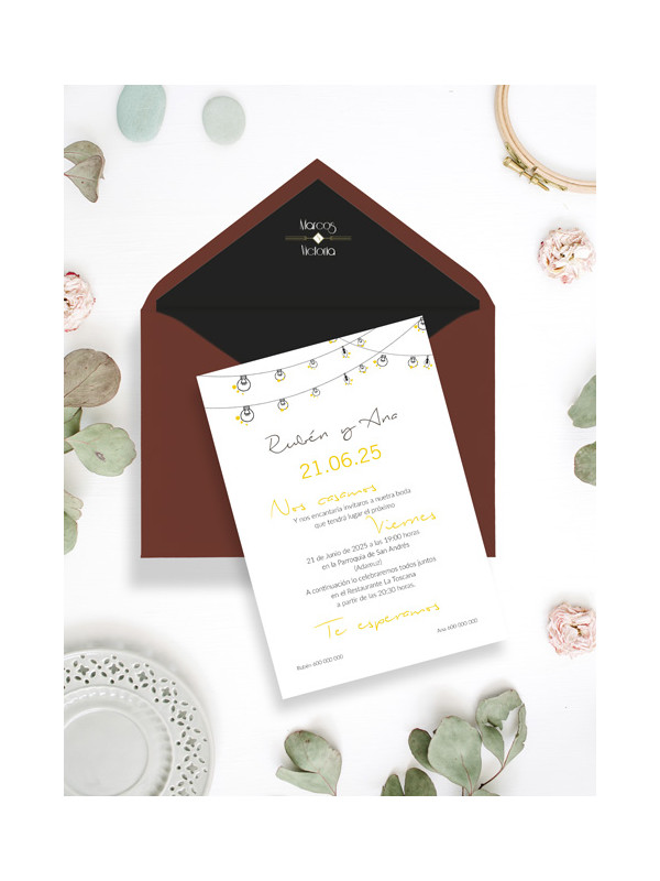 invitacion de boda en papel diseño años 20