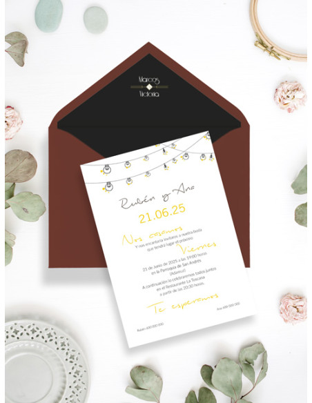 invitacion de boda en papel diseño años 20