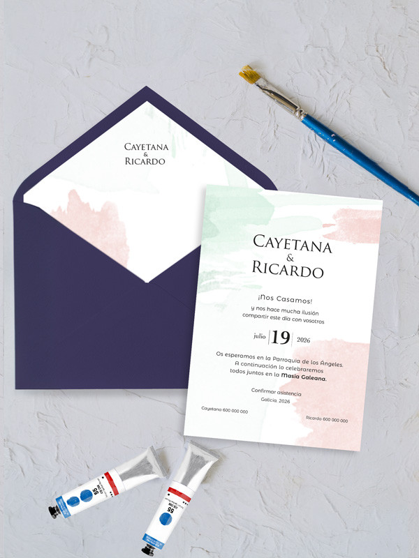 invitaciones de boda mancha acuarela original