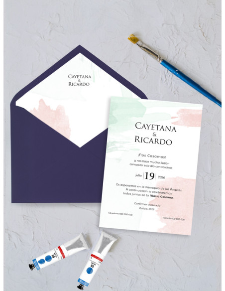 invitaciones de boda mancha acuarela original