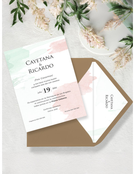 invitaciones de boda acuarela mancha