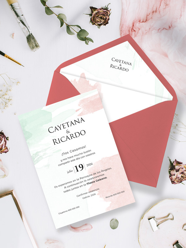 invitaciones de boda pintada acuarela