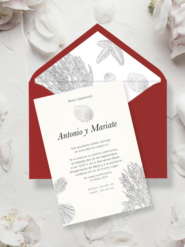 invitaciones de boda coral económicas