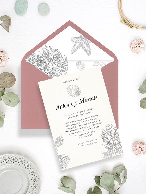 invitaciones de boda coral baratas