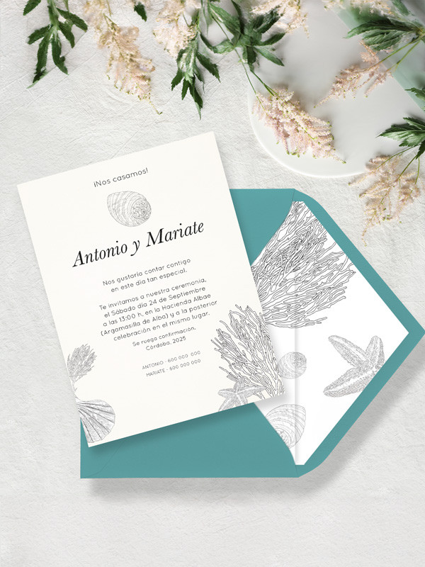 invitaciones de boda coral minimalista