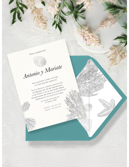 invitaciones de boda coral minimalista